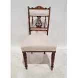 19th century inlaid bedroom chair with lyre-shaped back, on turned and ring front legs