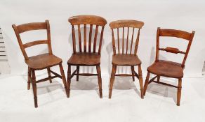 Six various elm-seated chairs including Oxford bar-back, three slatbacks, spindle back and a bar-