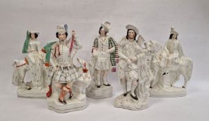 Collection of five 19th century Staffordshire flatback figures and groups, viz:- lady and