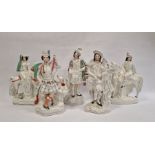 Collection of five 19th century Staffordshire flatback figures and groups, viz:- lady and