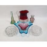 Murano-style lobed glass bowl in red and blue colourway, 8.5cm, a cut glass ashtray with