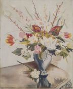 T Stone (20th century school) Oil on canvas Still life study of flowers in vase, signed lower right,