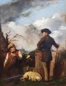 19th century school Oil on canvas Gamekeeper and gun, unsigned, 43.5cm x 33.5cm