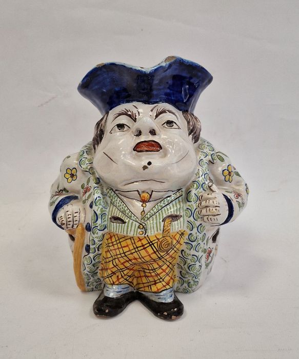 French faience Toby style jug, portly gentleman wearing floral jacket, striped waistcoat, probably - Image 2 of 7