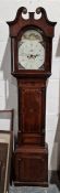 George III inlaid mahogany longcase clock with swan-neck pediment, the painted arched dial decorated