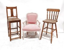 Stuart Jones armchair with pink upholstered seat and two high-seated chairs (3)