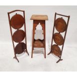 Three-tier folding cake stand, 85cm x 27cm x 25cm, a mahogany three-tier folding cake stand, 88cm