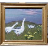Jose Thomas Errazuriz (1856-1927) Oil on board Snow Geese 23.5 x 20 cm Provenance: Statement from