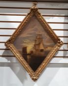 Unattributed (19th century) Oil on canvas Sailing vessels off white cliffs at sunset, lozenge-