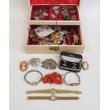 Quantity of costume jewellery in case, to include necklaces, earrings, lady's wristwatch,