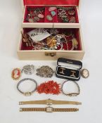Quantity of costume jewellery in case, to include necklaces, earrings, lady's wristwatch,