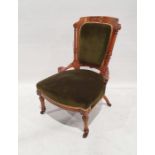 Victorian inlaid walnut drawing room chair with scroll inlaid and strung top rail, padded back,