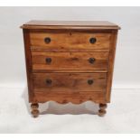 20th century mahogany chest of three long drawers, on bun feet, 95cm x 83cm x 42cm