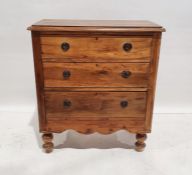 20th century mahogany chest of three long drawers, on bun feet, 95cm x 83cm x 42cm