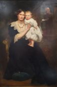 Frank Moss Bennett (1874-1953) Oil on canvas Full length portrait of mother and child seated,