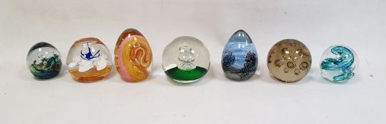 Collection of glass paperweights to include a Tyne Valley glass paperweight with green and blue