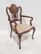 19th century armchair with inlaid decoration, on cabriole legs