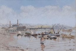 Bernhard Sickert (1863-1932) Pastel  Boats in harbour, signed lower right, 27cm x 38.5cm
