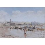 Bernhard Sickert (1863-1932) Pastel  Boats in harbour, signed lower right, 27cm x 38.5cm