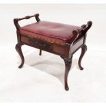 Victorian mahogany piano stool with red leather seat, the whole on cabriole legs, 56cm x 67cm x 36cm