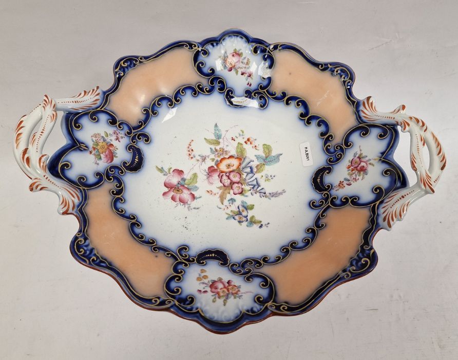 Victorian glazed earthenware comport decorated with sprays of flowers and having pair foliate - Image 2 of 4