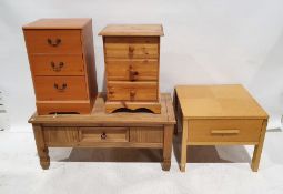 Pine coffee table with single drawer, 47cm x 107cm x 53cm, a pine chest of three drawers, on bracket