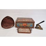 German painted box, a stamp, a small tray with cigarette paper decoration and a treen bowl (4)