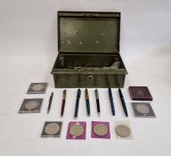 Small quantity of British coinage and fountain pens to include Osmiroid 75, etc (1 box)