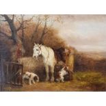 William Joseph Shayer (1811-1892) Oil  Figure on horse and two dogs, signed and dated indistinctly