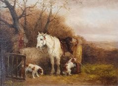 William Joseph Shayer (1811-1892) Oil  Figure on horse and two dogs, signed and dated indistinctly