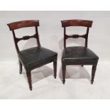 Set of six early 19th century mahogany dining chairs, each with curved shoulderboard, moulded target