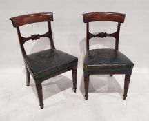 Set of six early 19th century mahogany dining chairs, each with curved shoulderboard, moulded target