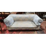 Victorian Chesterfield sofa in blue foliate upholstery