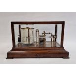20th century barograph in oak and five-sided glass case
