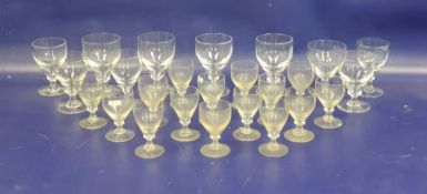 Set of four Royal Brierley wine glasses with knopped stems and further glasses of similar style (25)