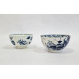 18th century blue and white porcelain tea bowl, probably Worcester, decorated with floral sprays and