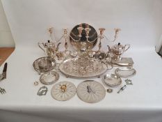 Plated wares to include trays, candelabra, etc (1 box)