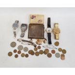Assorted items to include silver cigarette case, small quantity of foreign coinage, Seiko
