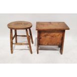 Vintage elm-seated stool and one further stool (2)