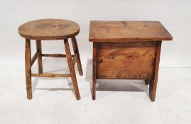 Vintage elm-seated stool and one further stool (2)