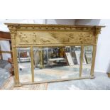 Regency-style overmantel mirror, the moulded corni