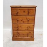 20th century pine chest of four long drawers, on plinth base, 90cm x 59cm x 39cm