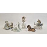 Copenhagen model dachshunds, 3140, Lladro figure group, boy with dog and puppies another, girl