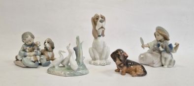 Copenhagen model dachshunds, 3140, Lladro figure group, boy with dog and puppies another, girl