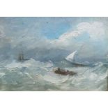 Late 19th/early 20th century school Oil on panel Boat in choppy seas, unsigned, 12cm x 17cm
