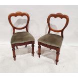 Set of six early 20th century mahogany dining chairs with upholstered seats, on turned front legs (