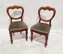 Set of six early 20th century mahogany dining chairs with upholstered seats, on turned front legs (