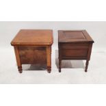 19th century mahogany box commode, the top with rounded front corners, on turned supports and one