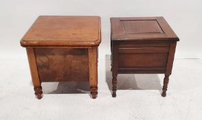 19th century mahogany box commode, the top with rounded front corners, on turned supports and one