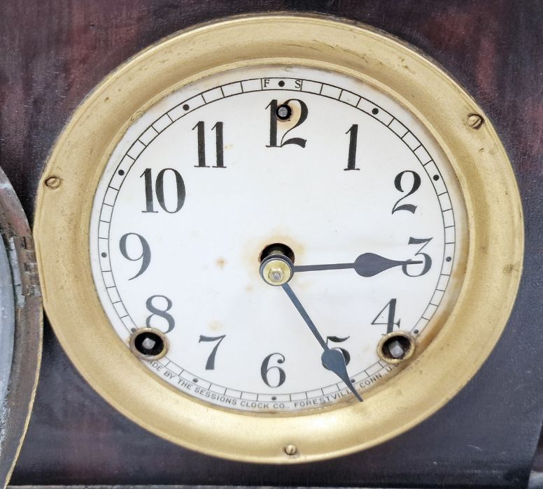 20th century mantel clock with Arabic numerals to the dial, marked 'Made by The Sessions Clock Co - Image 2 of 4